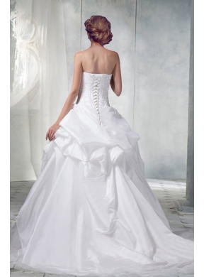 Cheap Princess Strapless Beading Wedding Dresses with Appliques