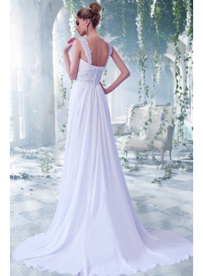 Eelgant Empire Beading Straps Court Train Beach Wedding Dress