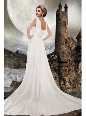 Elegant Empire V Neck Court Train Wedding Dress for Beach