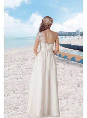 Empire One Shoulder Beading Wedding Dress with Floor Length