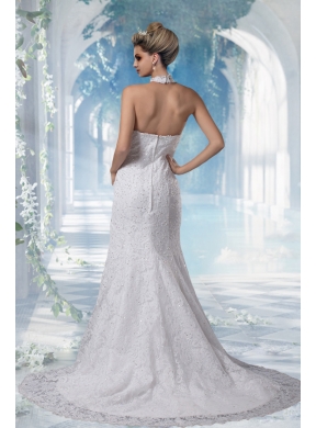 Gorgeous Mermaid Halter Top Lace Court Train Wedding Dress