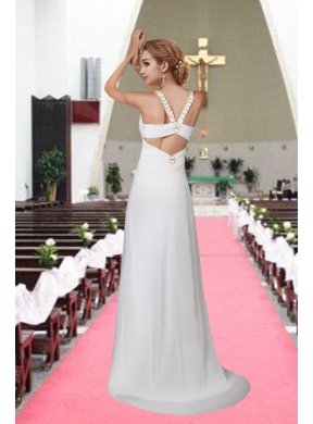 Hot Sale Column V Neck Brush Train Wedding Dress for 2015