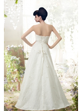 Lace A Line Strapless Floor Length Wedding Dress in White