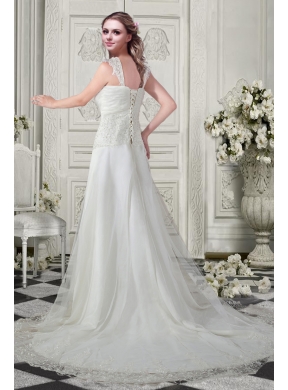 Low Price Straps Wedding Dresses with Appliques and Lace