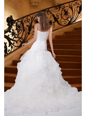 Mermaid Strapless Court Train Fashionable Wedding Dress with Appliques