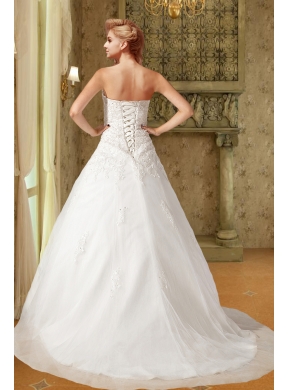 Popular A Line Sweetheart Court Train Wedding Dress with Appliques