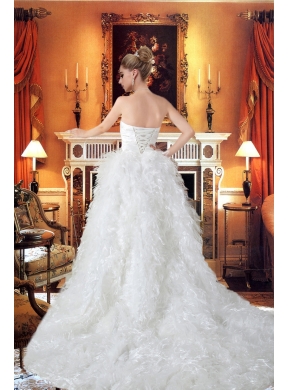 Princess Sweetheart Chapel Train Beading Unique Wedding Dress with Ruffles