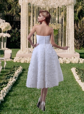 Rolling Flowers Princess Sweetheart Tea Length Wedding Dresses