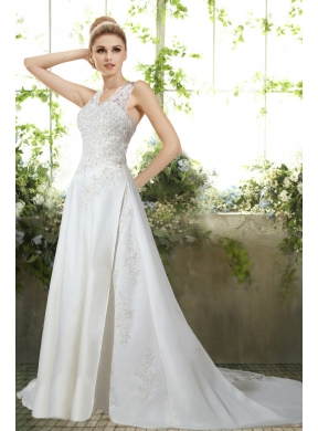 Romantic Column Halter Appliques Wedding Dress  for 2014