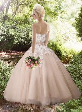 Sweet Strapless Ankle Length Wedding Dresses with Appliques