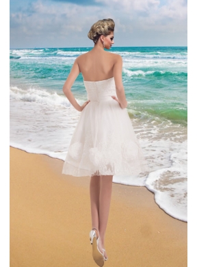 Sweet Strapless Princess Appliques Beach Wedding Dress with Lace