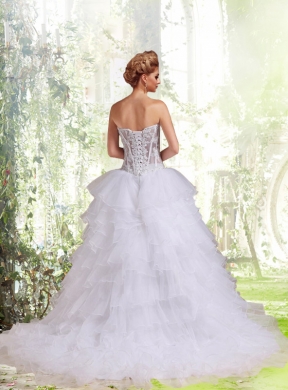 Beautiful Sweetheart Chapel Train Princess Wedding Dresses with Appliques