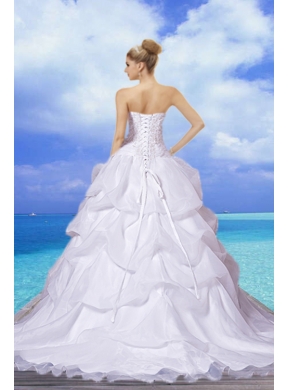 Brand New A Line Strapless Appliques Wedding Dresses with Court Train