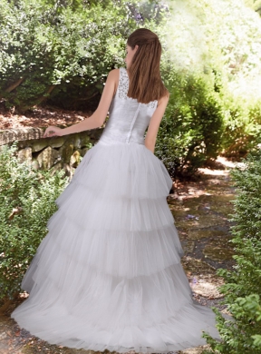 Discount A Line Court Train Beading Wedding Dress with One Shoulder