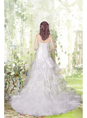 Eelgant Mermaid Strapless Court Train Wedding Dresses with Appliques