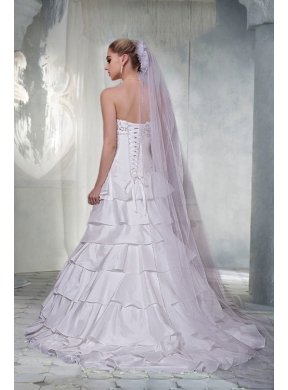 Gorgeous A Line Strapless Brush Train Wedding Dresses with Beading