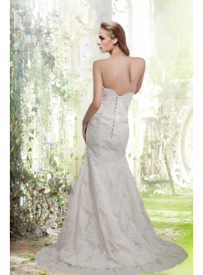 Luxurious Sweetheart Lace Mermaid Wedding Dresses with Brush Train