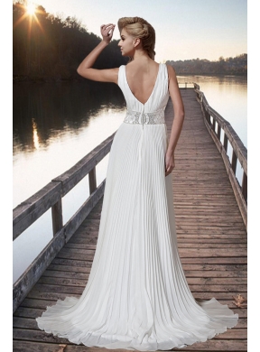 Most Popular Empire Beading Wedding Gowns Dress with Brush Train