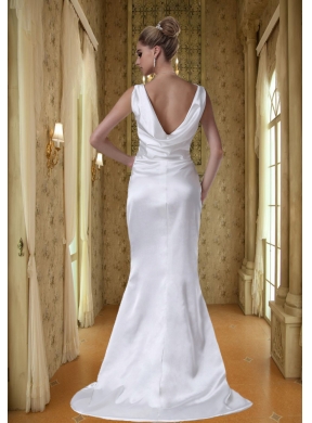 Most Popular V Neck Cheap Sweep Train Wedding Dress