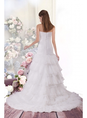 Princess Brush Train Sweetheart Wedding Dress with Handle Made Flower