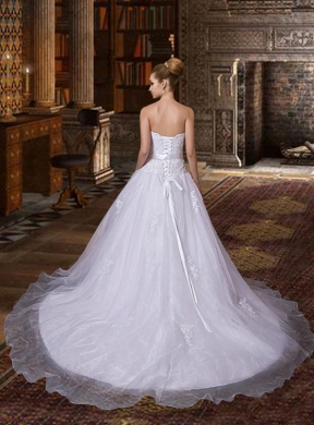 Sophisticated A Line Sweetheart  Wedding Dress with Chapel Train