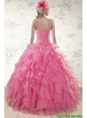 2015 Ball Gown Organza Quinceanera Dresses with Beading and Ruffles