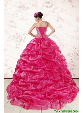 2015 Beautiful Spaghetti Straps Beading Quinceanera Dresses in Hot Pink