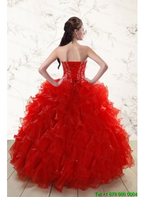 2015 Most Popular Red Quinceanera Dresses with Beading and Ruffles