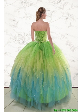 2015 New Style Beading and Ruffles Quinceanera Dresses in Multi-color