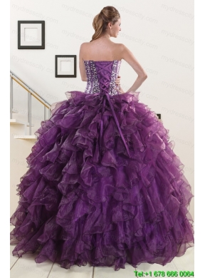 2015 New Style Purple Quinceanera Dresses with Beading and Ruffles