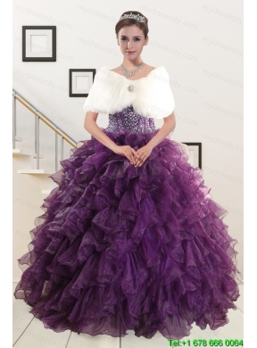 2015 New Style Purple Quinceanera Dresses with Beading and Ruffles