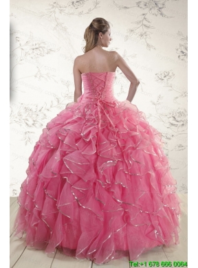 2015 Pretty Beading Quinceanera Dresses in Rose Pink