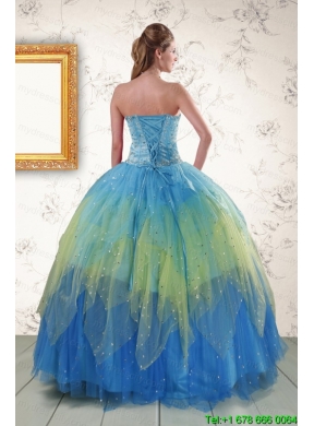 2015 Unique Sweetheart Beading and Ruching Quinceanera Dresses in Multi Color