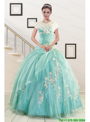 Discount Apple Green Quinceanera Dresses with Appliques for 2015