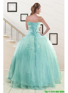 Discount Apple Green Quinceanera Dresses with Appliques for 2015