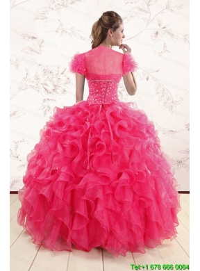 Hot Pink Ruffles and Beaded Wonderful Quinceanera Dresses for 2015