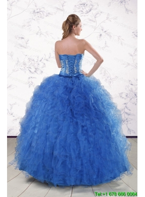 Pretty Royal Blue 2015 Quinceanera Dresses with Appliques and Ruffles