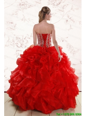 Sweetheart Pretty Red Quinceanera Dresses With  Beading and Ruffles for 2015