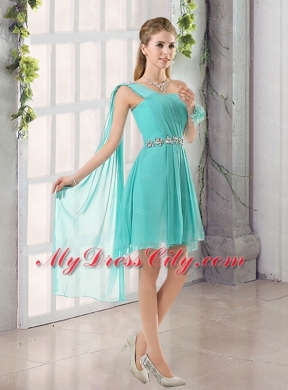 2015 A Line Ruching Lace Up Bridesmaid Dress in Aqua Blue