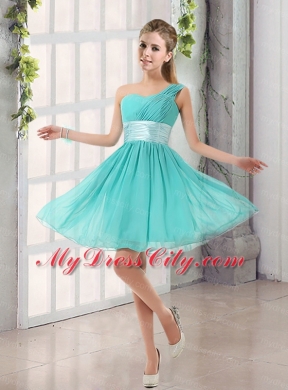 2015 A Line Ruching Lace Up Bridesmaid Dress in Aqua Blue