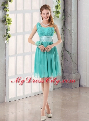 2015 A Line Ruching Lace Up Bridesmaid Dress in Aqua Blue