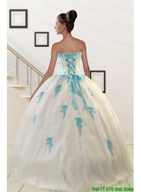 2015 Cheap Appliques Quinceanera Dresses in White