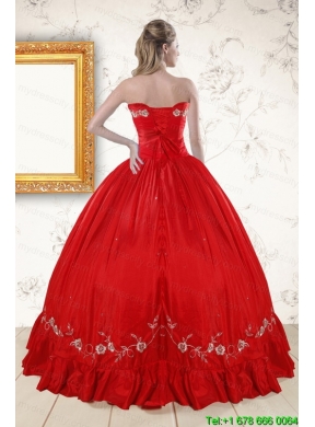 2015 Cheap Sweetheart Red Puffy Quinceanera Dresses with Embroidery