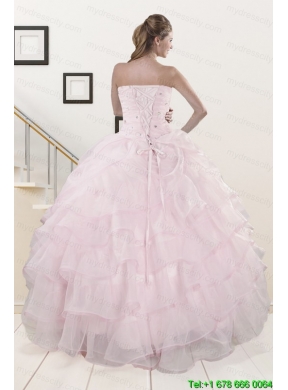 2015 Cute Baby Pink Quinceanera Dresses with Beading and Ruffles