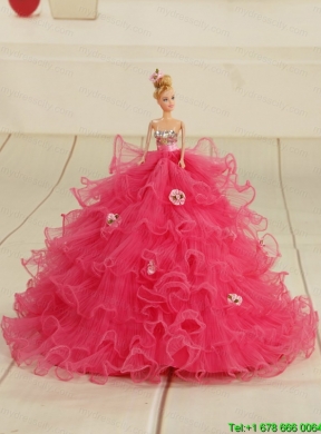 2015 Hot Pink Strapless Quinceanera Dresses with Appliques