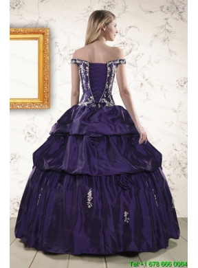 2015 Latest Off The Shoulder Appliques Quinceanera Dresses in Purple