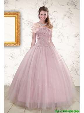 2015 Light Pink Strapless Elegant Sweet 16 Dresses with Appliques