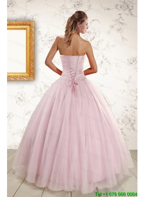 2015 Light Pink Strapless Elegant Sweet 16 Dresses with Appliques