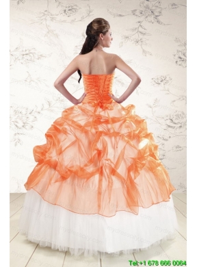 2015 Perfect Strapless Orange Quinceanera Dresses with Beading and Appliques