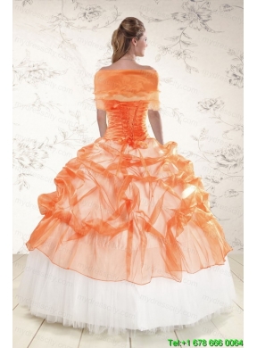 2015 Perfect Strapless Orange Quinceanera Dresses with Beading and Appliques